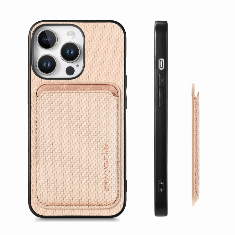 For iPhone 16 Pro Carbon Fiber Leather Card Magsafe Phone Case