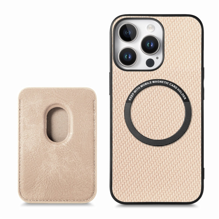 For iPhone 16 Pro Carbon Fiber Leather Card Magsafe Phone Case