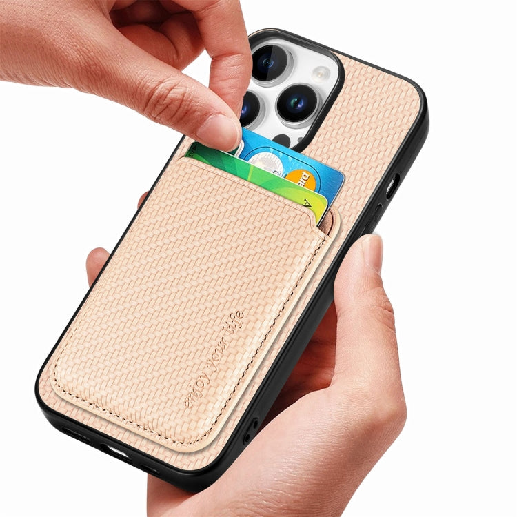 For iPhone 16 Pro Carbon Fiber Leather Card Magsafe Phone Case