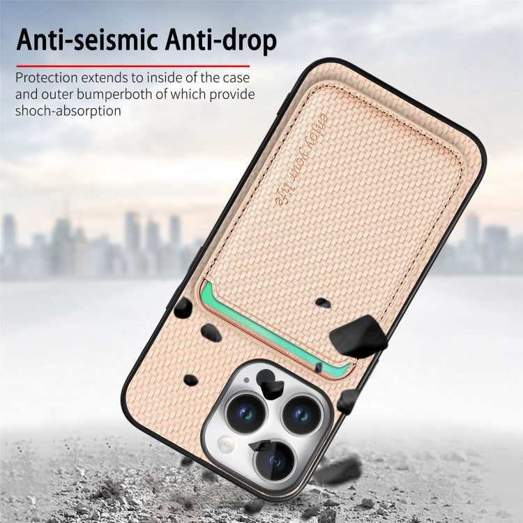 For iPhone 16 Pro Carbon Fiber Leather Card Magsafe Phone Case