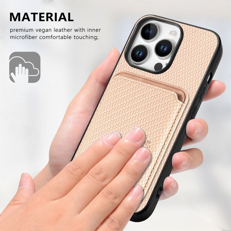 For iPhone 16 Pro Carbon Fiber Leather Card Magsafe Phone Case