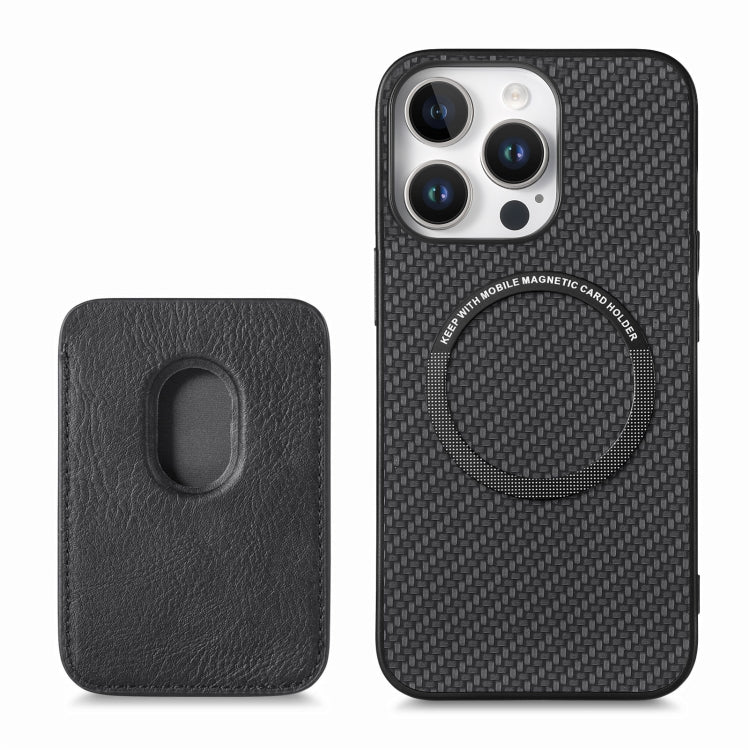 For iPhone 16 Pro Max Carbon Fiber Leather Card Magsafe Phone Case