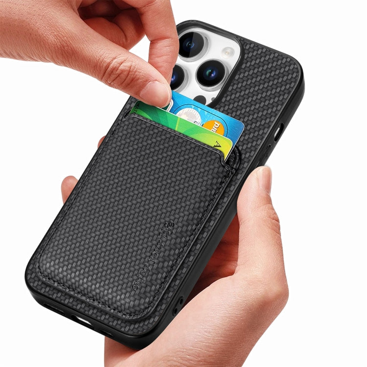 For iPhone 16 Pro Max Carbon Fiber Leather Card Magsafe Phone Case