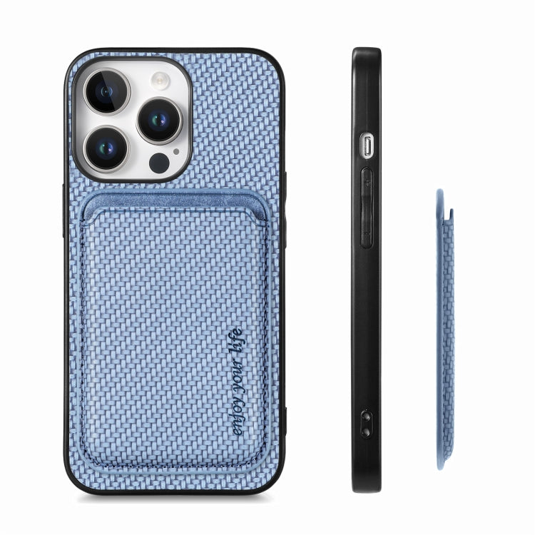 For iPhone 16 Pro Max Carbon Fiber Leather Card Magsafe Phone Case
