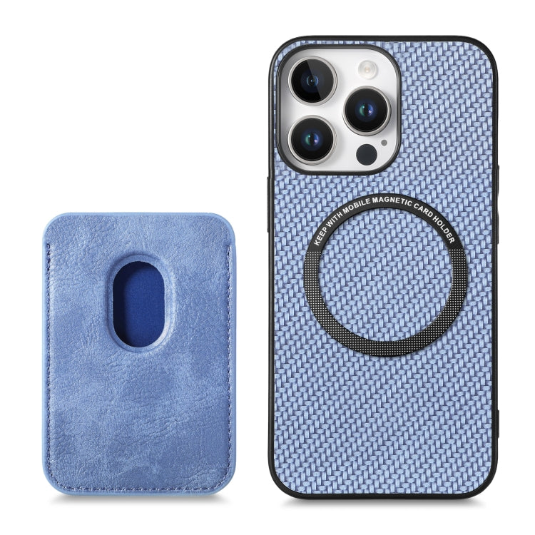For iPhone 16 Pro Max Carbon Fiber Leather Card Magsafe Phone Case