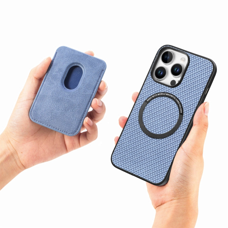 For iPhone 16 Pro Max Carbon Fiber Leather Card Magsafe Phone Case
