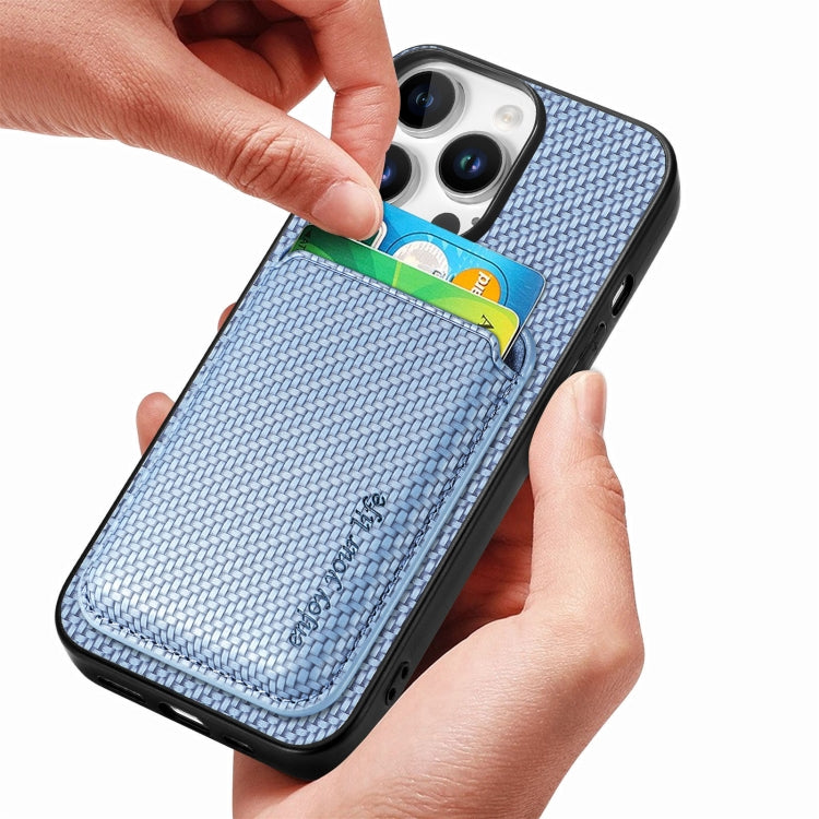 For iPhone 16 Pro Max Carbon Fiber Leather Card Magsafe Phone Case