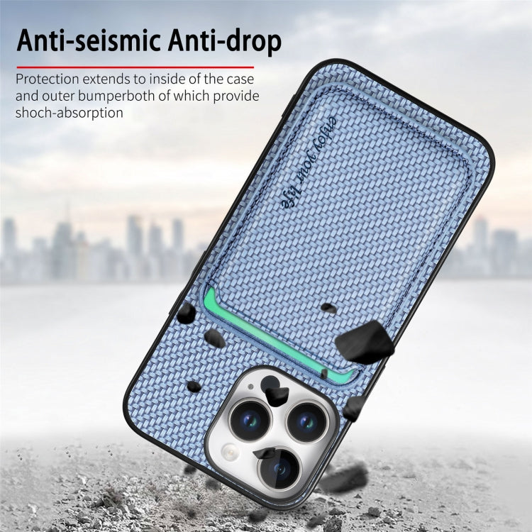 For iPhone 16 Pro Max Carbon Fiber Leather Card Magsafe Phone Case