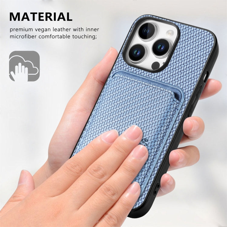 For iPhone 16 Pro Max Carbon Fiber Leather Card Magsafe Phone Case