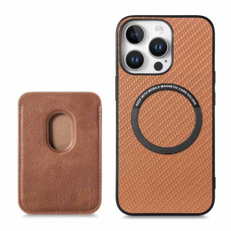 For iPhone 16 Pro Max Carbon Fiber Leather Card Magsafe Phone Case