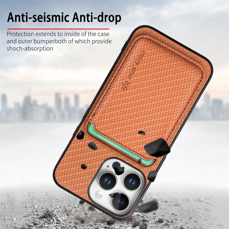 For iPhone 16 Pro Max Carbon Fiber Leather Card Magsafe Phone Case