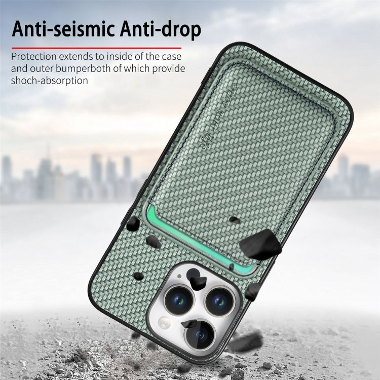 For iPhone 16 Pro Max Carbon Fiber Leather Card Magsafe Phone Case