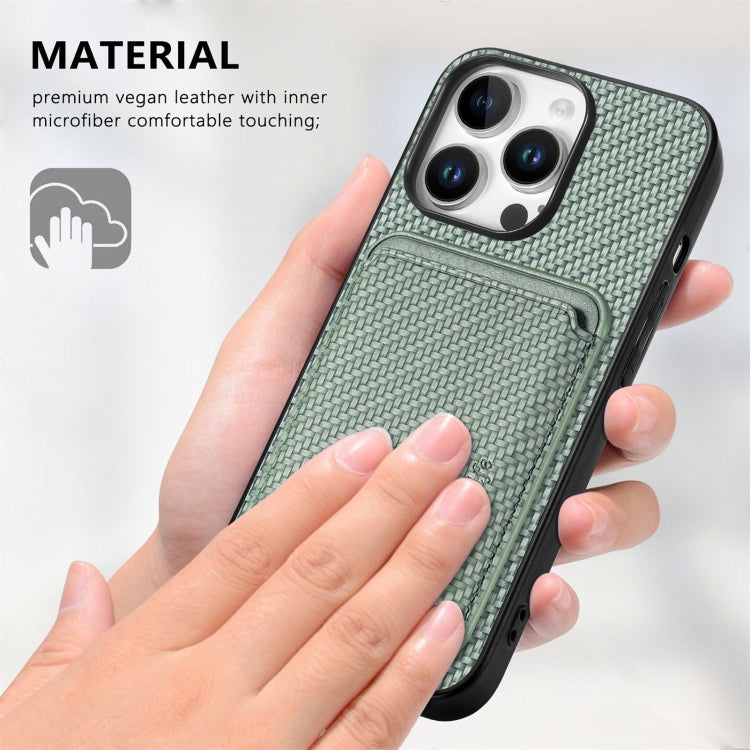 For iPhone 16 Pro Max Carbon Fiber Leather Card Magsafe Phone Case