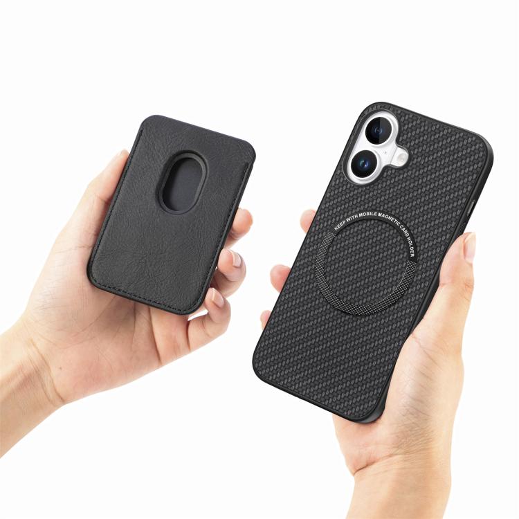 For iPhone 17 Carbon Fiber Leather Card Magsafe Phone Case