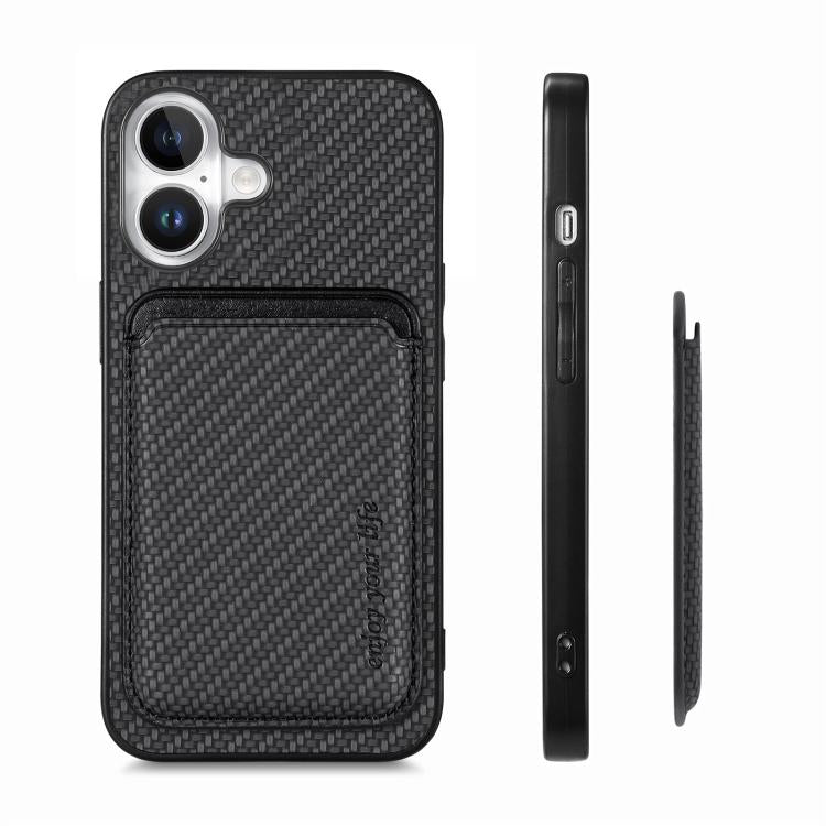 For iPhone 17 Carbon Fiber Leather Card Magsafe Phone Case