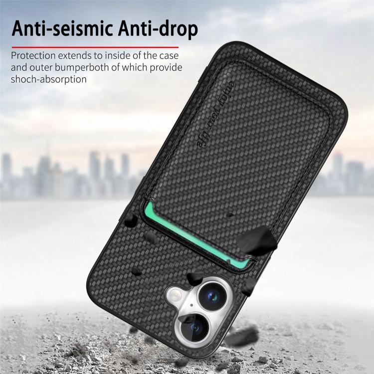 For iPhone 17 Carbon Fiber Leather Card Magsafe Phone Case