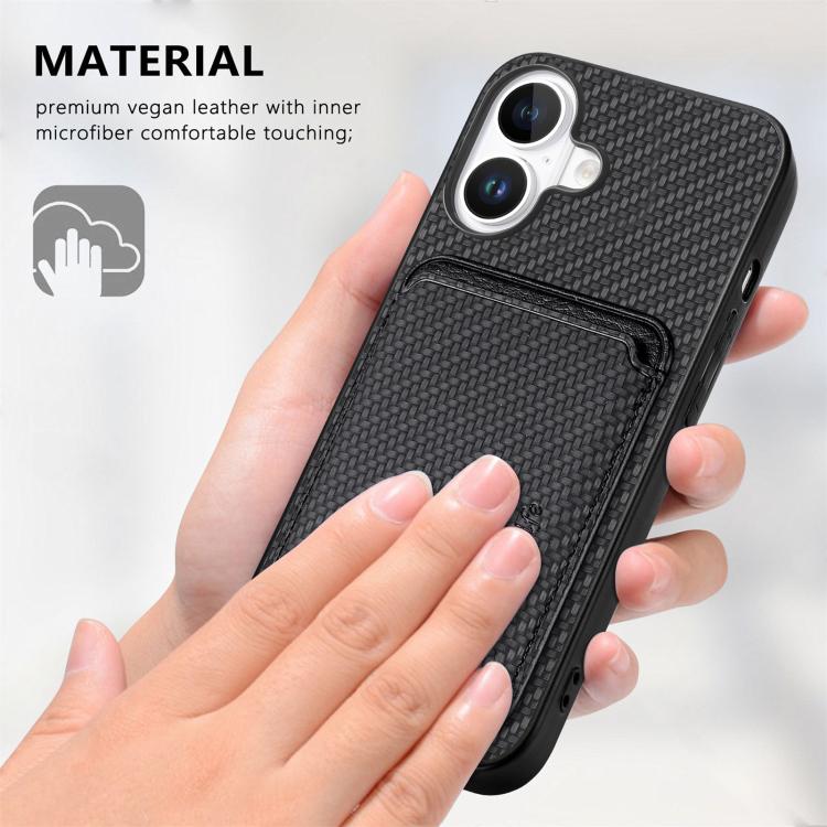 For iPhone 17 Carbon Fiber Leather Card Magsafe Phone Case