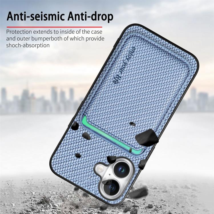For iPhone 17 Carbon Fiber Leather Card Magsafe Phone Case
