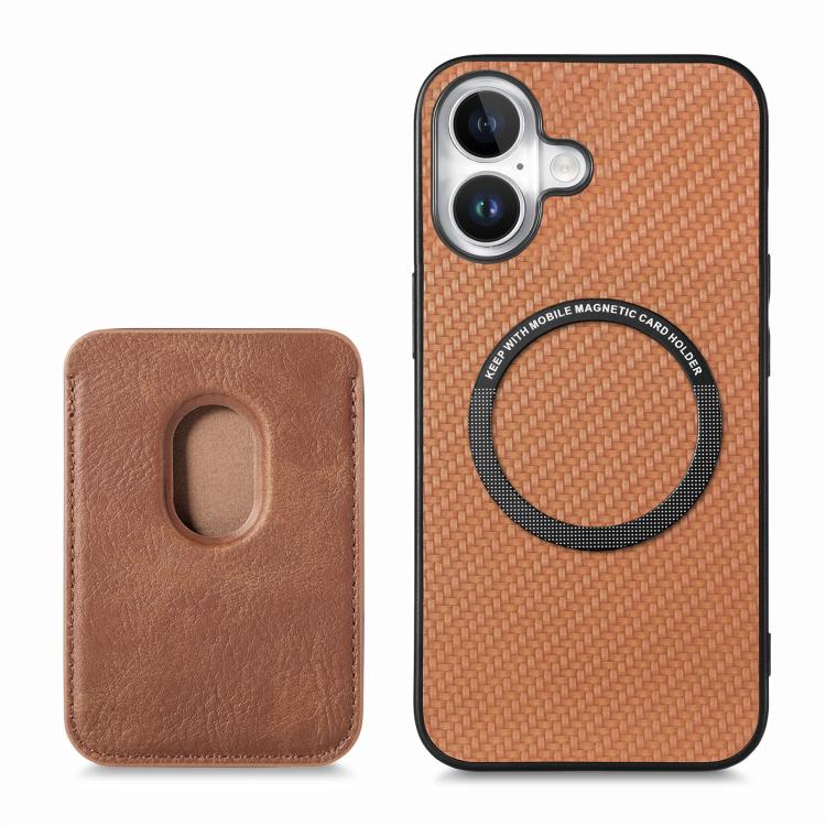For iPhone 17 Carbon Fiber Leather Card Magsafe Phone Case