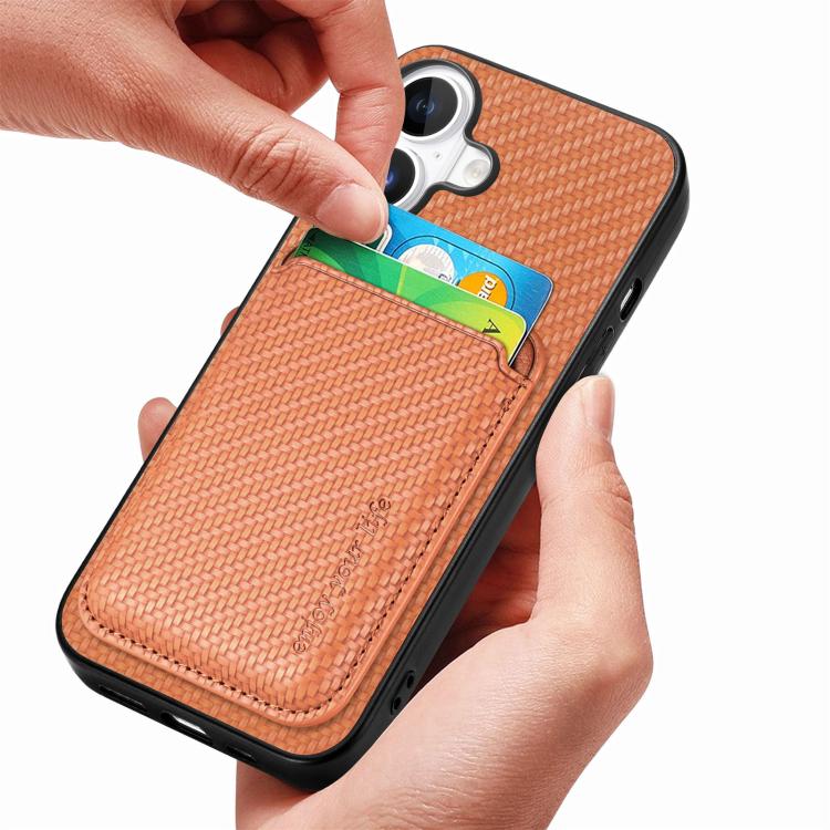 For iPhone 17 Carbon Fiber Leather Card Magsafe Phone Case