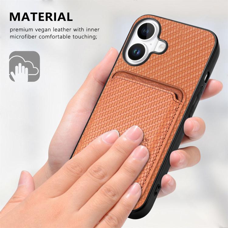 For iPhone 17 Carbon Fiber Leather Card Magsafe Phone Case