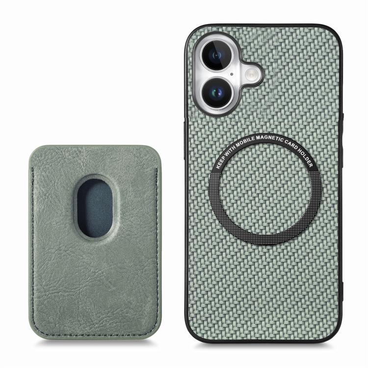 For iPhone 17 Carbon Fiber Leather Card Magsafe Phone Case