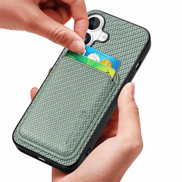 For iPhone 17 Carbon Fiber Leather Card Magsafe Phone Case