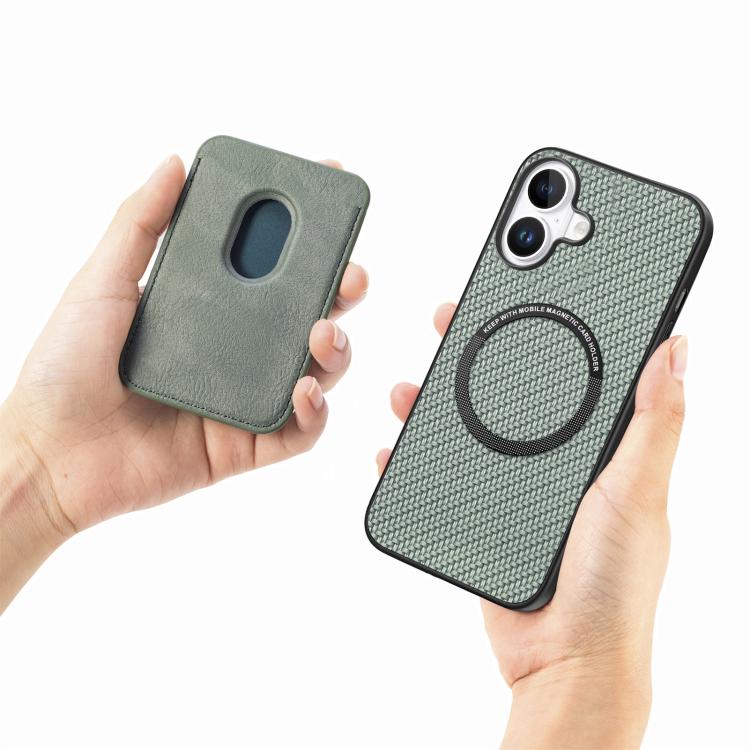 For iPhone 17 Carbon Fiber Leather Card Magsafe Phone Case