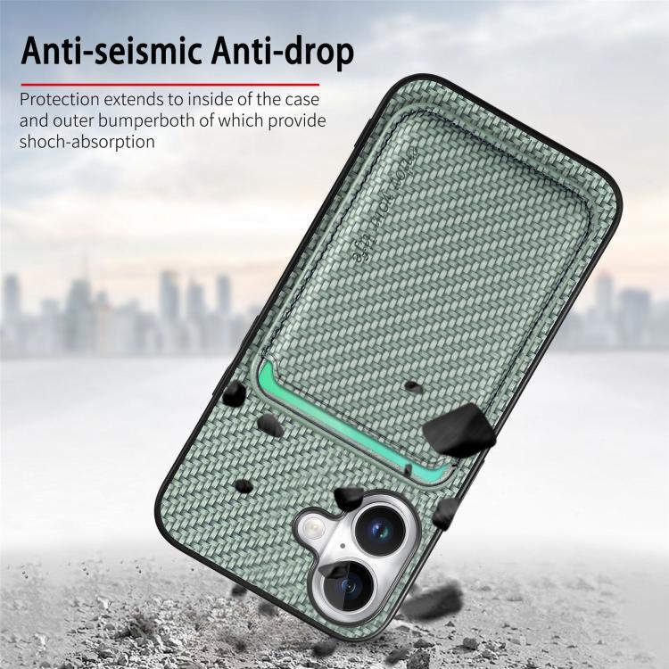 For iPhone 17 Carbon Fiber Leather Card Magsafe Phone Case