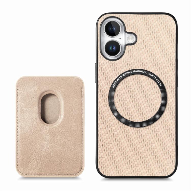For iPhone 17 Carbon Fiber Leather Card Magsafe Phone Case