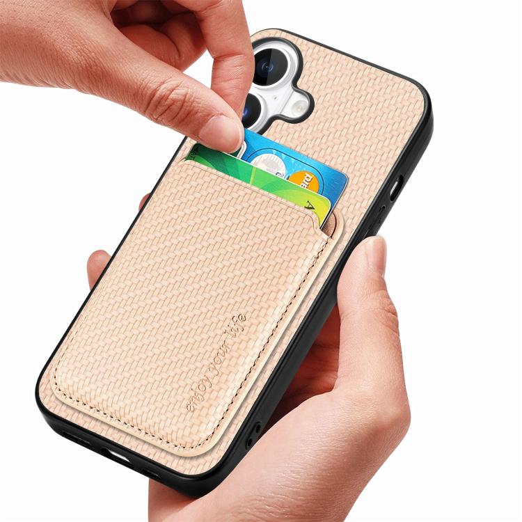 For iPhone 17 Carbon Fiber Leather Card Magsafe Phone Case