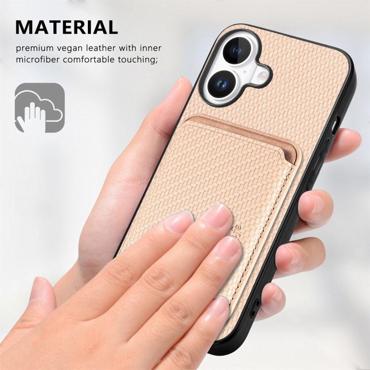 For iPhone 17 Carbon Fiber Leather Card Magsafe Phone Case