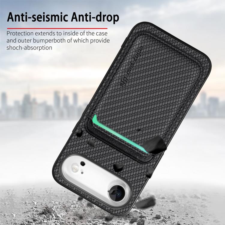 For iPhone Air Carbon Fiber Leather Card Magsafe Phone Case