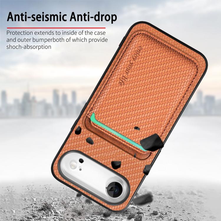 For iPhone Air Carbon Fiber Leather Card Magsafe Phone Case