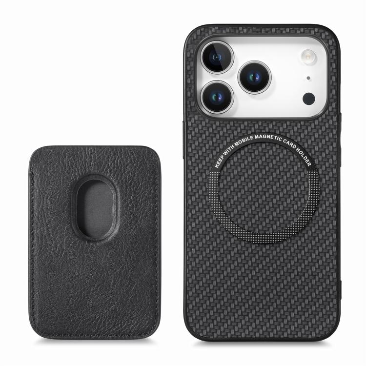 For iPhone 17 Pro Max Carbon Fiber Leather Card Magsafe Phone Case