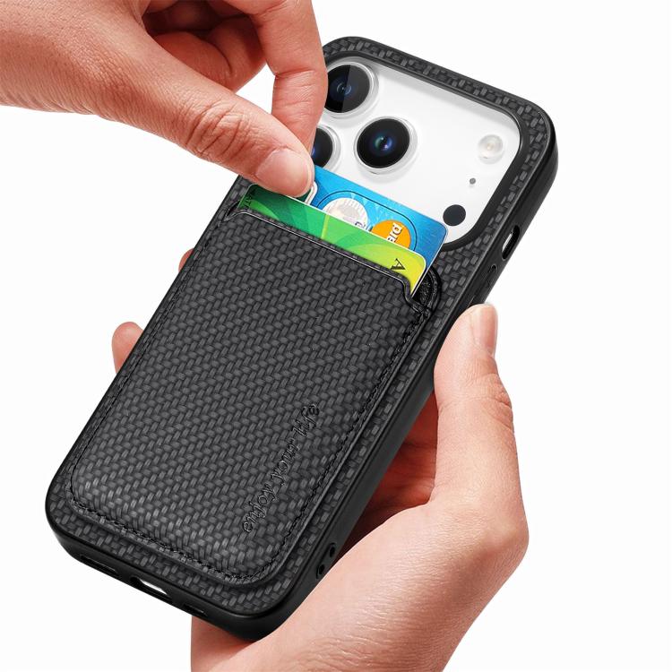 For iPhone 17 Pro Max Carbon Fiber Leather Card Magsafe Phone Case