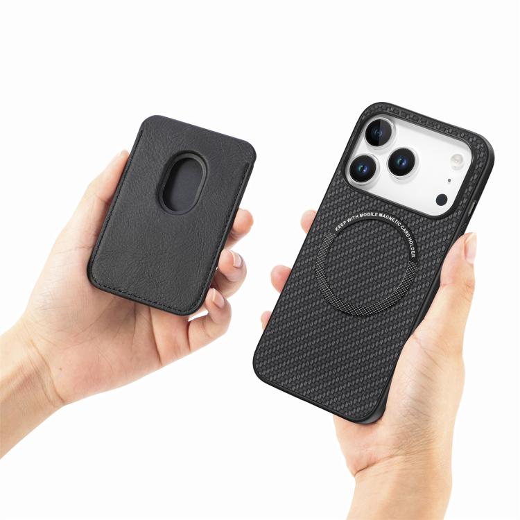For iPhone 17 Pro Max Carbon Fiber Leather Card Magsafe Phone Case
