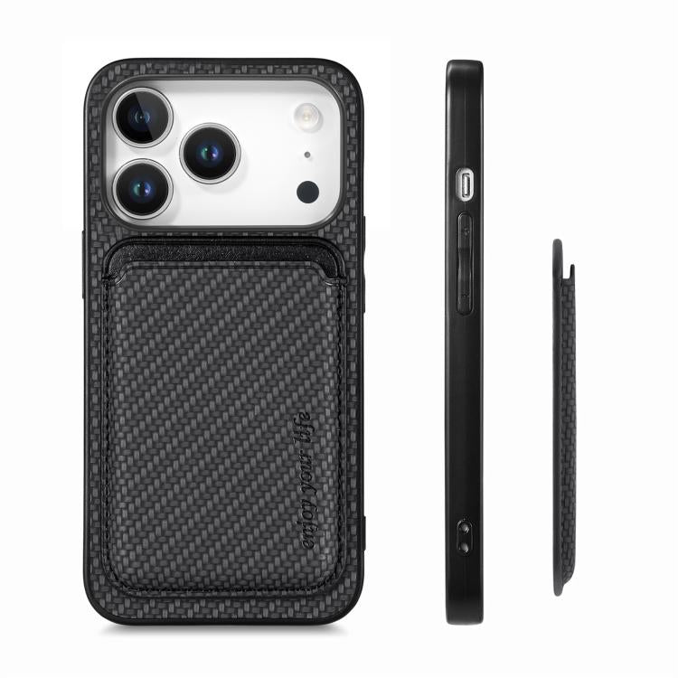 For iPhone 17 Pro Max Carbon Fiber Leather Card Magsafe Phone Case