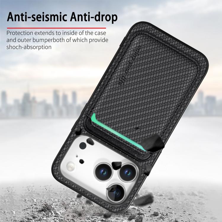 For iPhone 17 Pro Max Carbon Fiber Leather Card Magsafe Phone Case