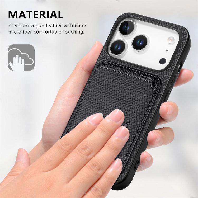 For iPhone 17 Pro Max Carbon Fiber Leather Card Magsafe Phone Case