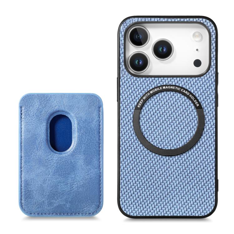 For iPhone 17 Pro Max Carbon Fiber Leather Card Magsafe Phone Case