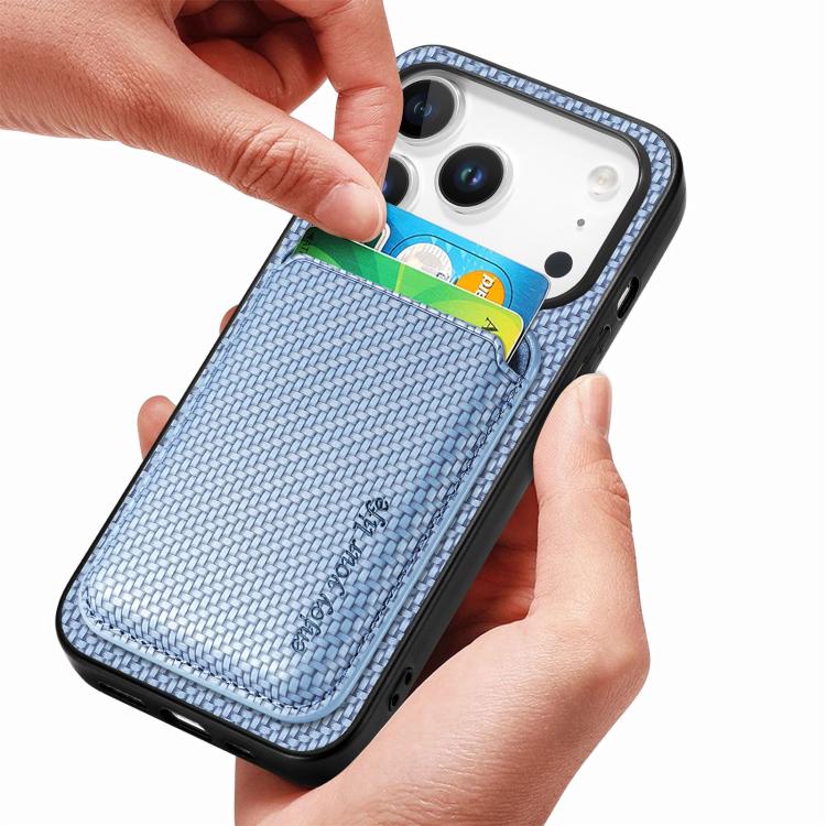 For iPhone 17 Pro Max Carbon Fiber Leather Card Magsafe Phone Case