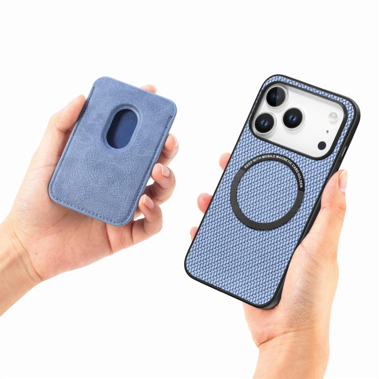 For iPhone 17 Pro Max Carbon Fiber Leather Card Magsafe Phone Case