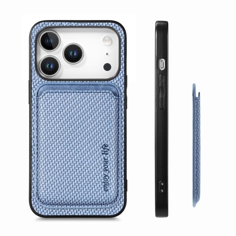 For iPhone 17 Pro Max Carbon Fiber Leather Card Magsafe Phone Case