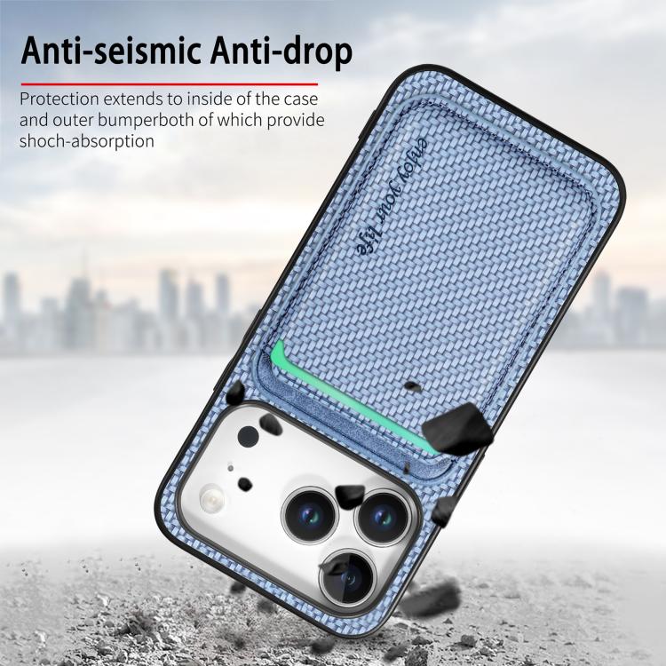 For iPhone 17 Pro Max Carbon Fiber Leather Card Magsafe Phone Case