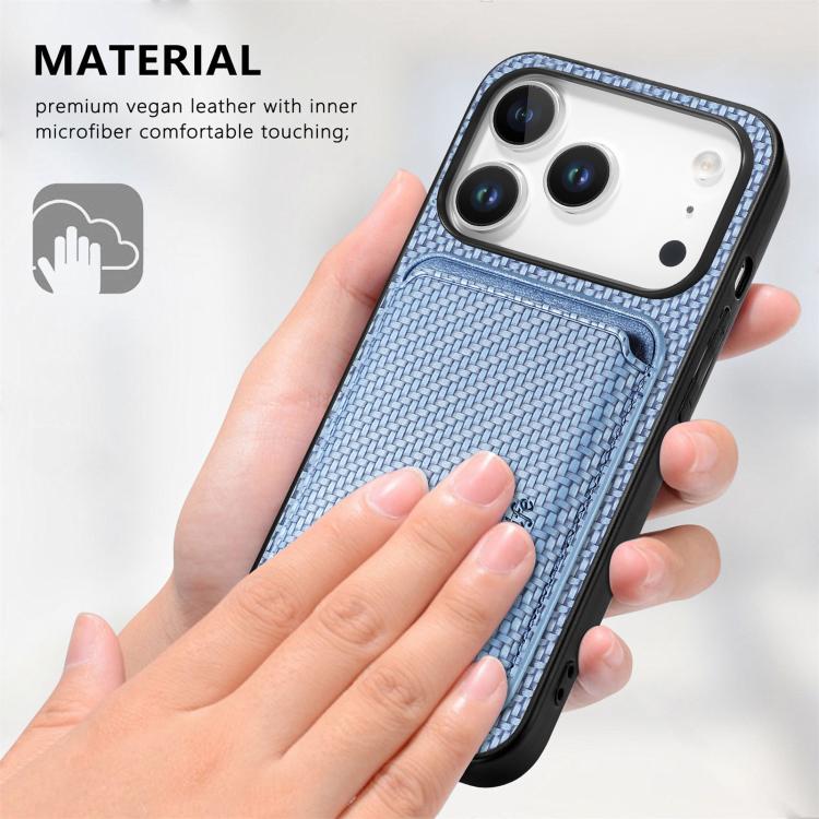 For iPhone 17 Pro Max Carbon Fiber Leather Card Magsafe Phone Case