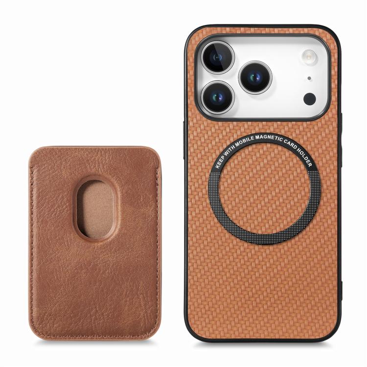 For iPhone 17 Pro Max Carbon Fiber Leather Card Magsafe Phone Case