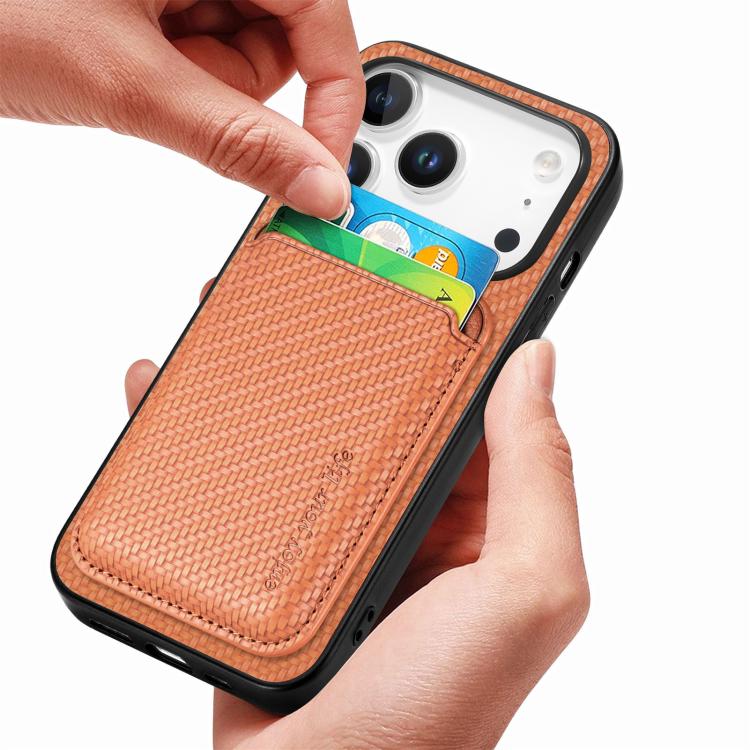 For iPhone 17 Pro Max Carbon Fiber Leather Card Magsafe Phone Case