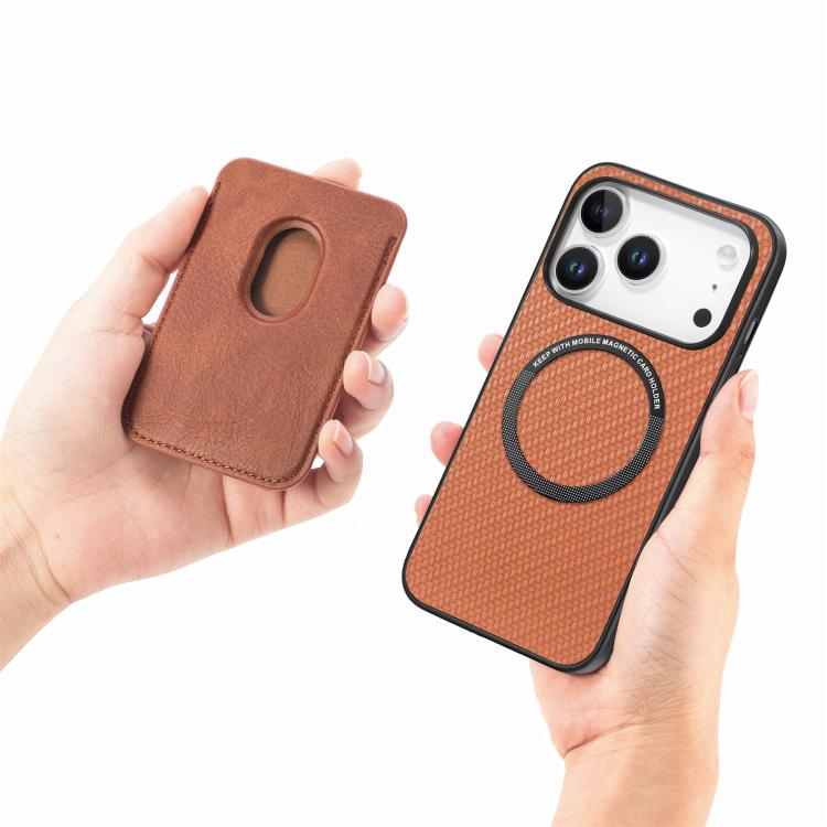 For iPhone 17 Pro Max Carbon Fiber Leather Card Magsafe Phone Case