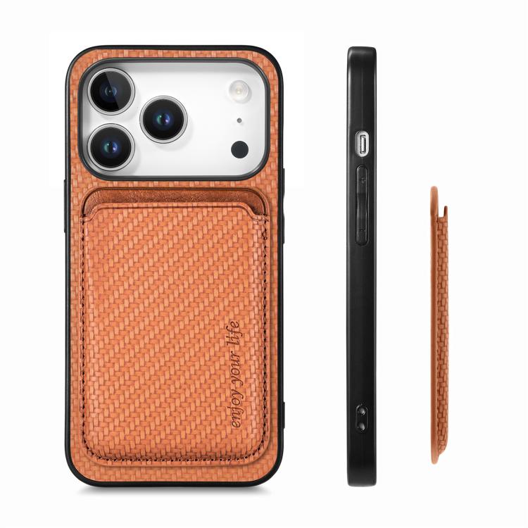 For iPhone 17 Pro Max Carbon Fiber Leather Card Magsafe Phone Case
